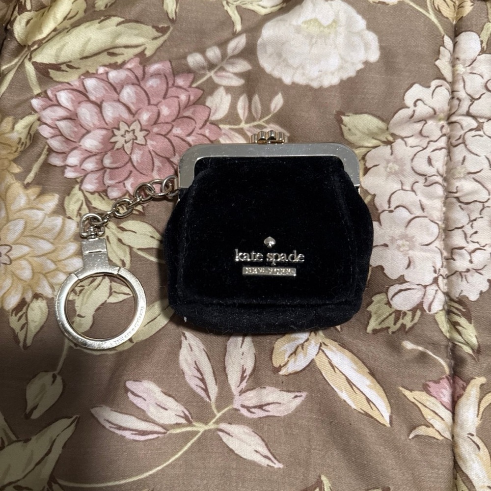 kate spade Black Velvet Coin Purse Key Holder with Silver Hardware
